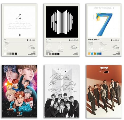 Signierte Poster von BTS Albumcover, limitierte Auflage, ungerahmt, 20 x 30 cm, scannbarer Songcode, Musikposter, 6 Stück