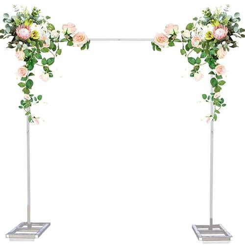 HFVUYAR Verstellbarer floraler Gartenbogen aus Metall, Dekoration für Hochzeitszeremonien, weiß, 2 m quadratisch, inklusive Basisstütze, ideal für Hochzeitsarkaden und Veranstaltungen im Freien