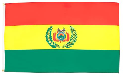 AZ FLAG Pack de 2 Banderas Bolivia 90x60 cm Poliéster 100D 2 Ojales | Uso interior y exterior Enseña boliviana costuras dobles y bordes reforzados con ojales metálicos