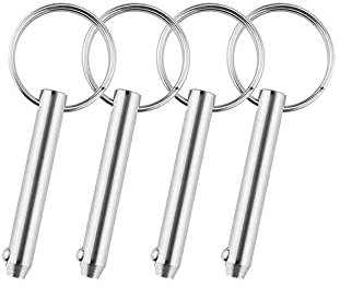 Set di 4 perni di sgancio rapido in acciaio inox con sfera caricata a molla, anello in acciaio inox, per accessori per barche (10 x 70 mm)