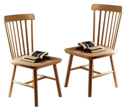 NCLOYN Windsor Esszimmerstühle, 2er/4er-set, Beistellstuhl Aus Massivem Holz Im Landhausstil mit Spindelrückenlehne, Bauernstuhl Aus Eiche für Esszimmer, Küche, Restaurant(2 Pack, Natural)