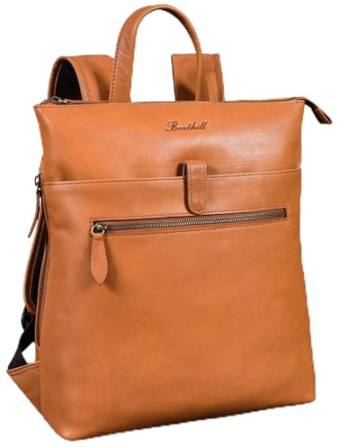 Benthill Rucksack Echt Leder | Kurierrucksack aus hochwertigem Rindsleder | Damen & Herren Fahrradrucksack Trekkingrucksack | Lederrucksack, Farbe:Braun