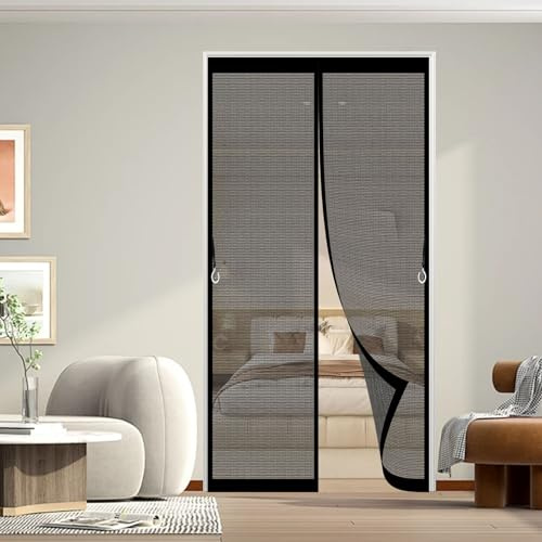 Magnet Fliegengitter Tür 162 x 212 cm Ohne Bohren Balkontür Magnet Luft Kann Frei Strömen Fliegenschutz Fenster Mückengitter für Balkontür Wohnzimmer Terrassentür, Schwarz