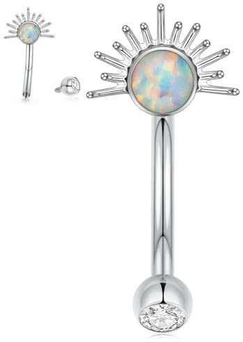 hengkaixuan G23 Titan-Augenbrauenring 16G Opal Rook Daith Piercing Innengewinde gebogene Barbell Vertikale Labret-Lippenschmuck Kleine Bauchnabelringe