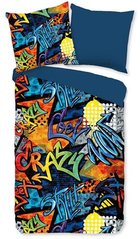JACK Mikrofaser Wende Bettwäsche 2 TLG. 135x200cm Graffiti Street Art Style Jeff Multi