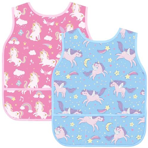 Partideal 2 Pcs Art Smocks for Kids Waterproof Artist Painting Aprons | Toddler Sleeveless Children Painting Smock Kids Apron with 3 Pockets for Age 3-8 Years