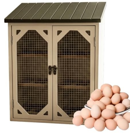 Sdtgrtht Casetta rustica in legno stile vintage con doppie porte e finestra in rete in legno 35 cm cucina country portauova fresco porta uova per cucina dispensa cabina Coop mercato agricolo