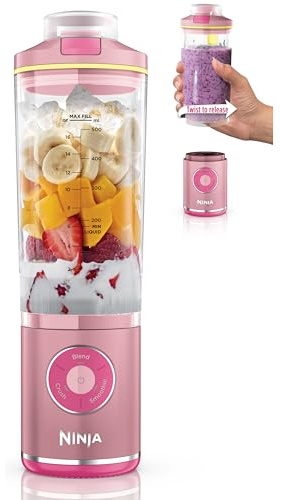 Ninja Blast Max Portable Mixer + Twist & Go, Personal Smoothie Blender, Crushed Ice, 3 Programs, Wireless Removable Canister 550ml, Dishwasher Safe, Leakproof (Lemon)