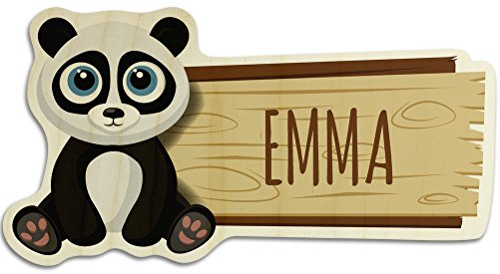 Türschild aus Holz mit Namen Emma - Motiv Panda - Namensschild, Holzschild, Kinderzimmer-Schild