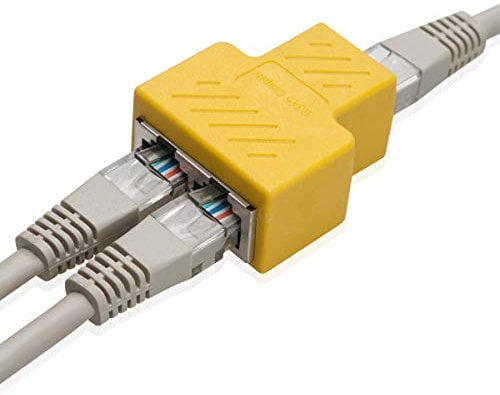 COVVY RJ45 Connettore Femmina Femmina Splitter Rete Adattatore 1-2 Donne Porto Cat 5 / Gatto 6 Lan Cavo Ethernet Doppio Connettore Adattatore Socket (1Pcs, yellow)