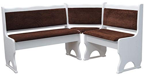 k koma Eckbank zur Küche Massive Holz Kiefer Weiss mit Braun Polsterung MASSIVHOLZ - NEU(100 x 140cm)