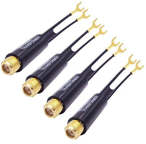 Fancasee (4 Pack Gold Plated) 75 Ohm to 300 Ohm UHF / VHF / FM Matching Transformer Converter Adapter with F Type Female Coax Coaxial Connector Plug Jack for TV Antenna Cable Wire