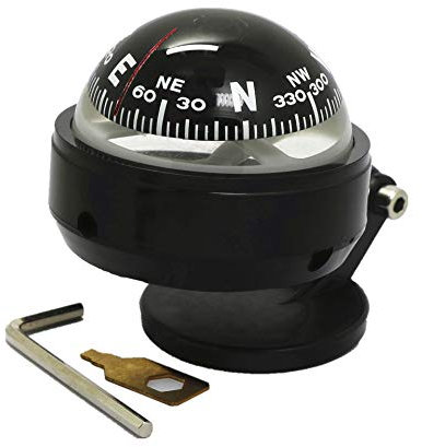 Lizipai Kompass für Auto Armaturenbrett, Tragbarer Kompass Kompakt Ball, Armaturenbrett-Ständerkompass mit Saugnapf & Einstellwerkzeuge, für Auto, Reisen, Wandern, Camping Outdoor