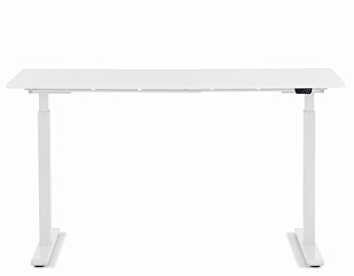 Kare Design Office 140x60cm, Elektrisch Doppelmotor, Stufenlos höhenverstellbares Tischgestell inkl. Tischplatte, Steh-Sitz Schreibtisch, Weiß, 18mm MFC ABS Kunststoffkante