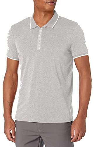 Armani Exchange Men's Logo Zip Jersey Polo Shirt, Heather Grey B09b, XXL