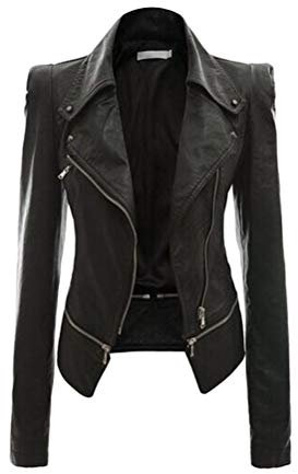 Onsoyours Giacca Corta da Donna in Pelle PU Giacchetto Giubbino Giubbotto Finta Pelle Ecopelle Corto Slim Jacket Morbida Zip Asimmetrica Autunno Inverno Nero 40