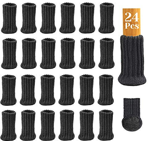 MERYSAN 24 Stück Stuhlbeinsocke Möbel Socken mit Fühlte Pads, Elastisch Gestrickt Möbel Booties Double Layered, rutschfest Fußboden Schutz Stuhl Protektoren(Dunkelgrau)