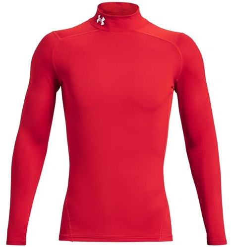 Under Armour Men's ColdGear Armour Comp Mock, Dual-Layer Fabric Men's Top with Ultra-Warm Interior, Base Layer for Running, Cycling and Cold Weather Pursuits,Red / / White,XL