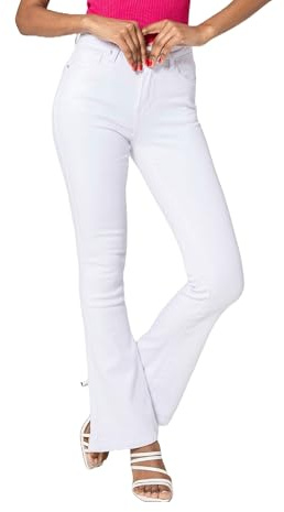 Nina Carter P079 dam jeans utsvängda bootcut zip använd look utsvängda jeans utsvängda byxor, Vit (P079-9), M