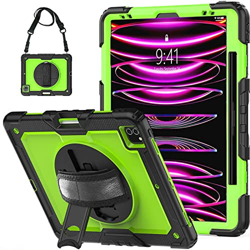 FANSONG Case for iPad Pro 12.9 inch 2022 2021 2020 2018,Cover for iPad Pro 6th 5th 4th 3rd Gen Shockproof with Screen Protector Pencil Holder 360°Stand Handle Shoulder Strap Heavy for iPad Pro 12.9 in