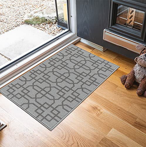 Washable Door Mat Kitchen Mats Non Slip Cubed Trellis Design Hall Runner- Indoor Door Mat - Hallway-Passage Corridor Doormats - Floor Mat Silver-siam 40x60 cm