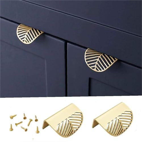 Blattform Möbelgriffe, 4pcs Verdeckt Möbelgriffe Gold Möbelknöpfe Kabinettgriffe Messing Geschwungener Muschelgriff Türgriffe Möbel für Kleiderschrank Badezimmer Kommode Home Office Hotel Tür Küche