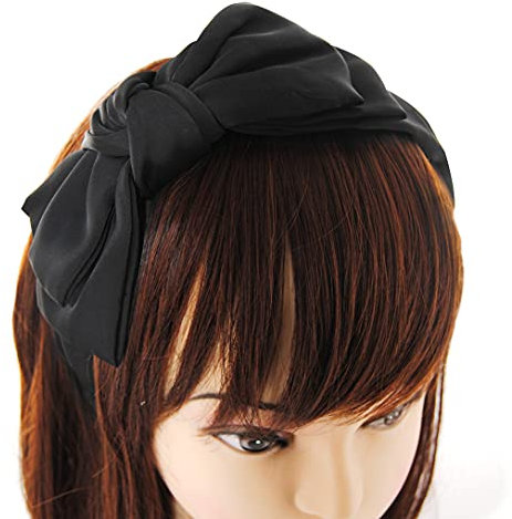 axy Haarreif mit große Doppel Schleife aus Satin 16 cm x 7,5 cm, Haarband Vintage Hairband Stirnband Haarreifen HRS1A (Schwarz)