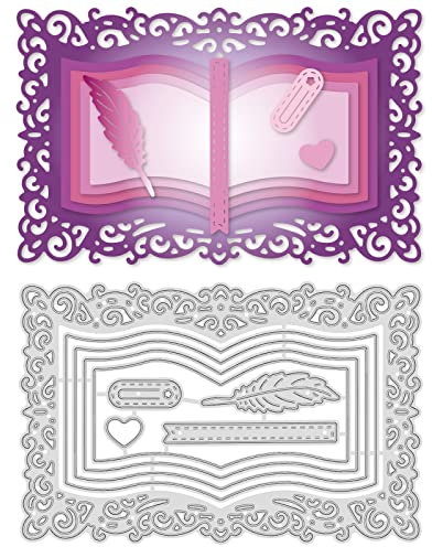 GLOBLELAND Stanzschablonen Buch Metall Schneiden Schablonen Lesezeichen und Feder Stanzformen für Kartenherstellung und DIY Scrapbooking Papier Sammelalbum Dekor