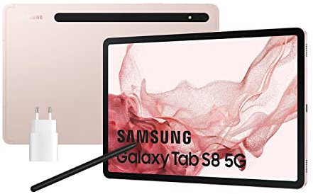 Samsung Galaxy Tab S8 con cargador – Tablet de 11 (8GB RAM, 128GB Almacenamiento, 5G, Android 12) Rosa - Versión española