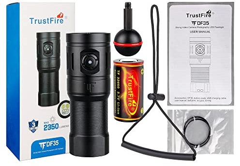TrustFire DF35 - Antorcha de buceo, 2350 lúmenes, luz LED superbrillante, 70 m, impermeable, luz de relleno de buceo de 150 grados, con luz morada/roja/blanca (sin cargador)