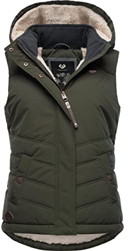 Ragwear Damen ärmellose Outdoorweste warme Winterjacke wasserdicht mit abnehmbarer Kapuze Hesty Intl XS-6XL