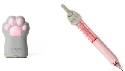 LEGAMI - Taille-crayon avec récipient, Meow, 4,5 x 7 cm, en plastique, double trou & Porte-mine, Meow, Ø 1,2 cm, 1 Mina 0,7 mm HB Inclus, poignée ergonomique en silicone, écriture précise