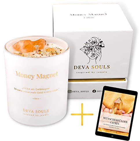 Aromatherapie Duftkerze im Glas mit Spruch I Kristall Kerze Citrin I Sojawachs Ritual Kerze I Für Yoga, Meditation und Journaling I blumig frischer rosé Duft I 44 Std.
