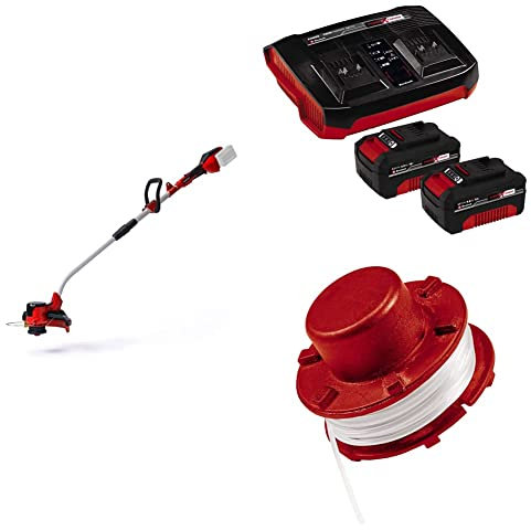 Einhell Akku-Rasentrimmer GE-CT 36/30 Li E Power X-Change (2x18 V, 9.000 U/min, elektr. Drehzahlregulierung, Fadenspule mit Tippautomatik, Flowerguard, inkl. 2x 4,0 Ah Akku, Twincharger und Ersatzfad