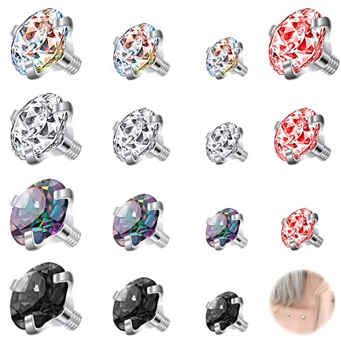 ZS 15Pcs Acier Inoxydable Ancrage Dermique 16G Microdermals Piercing Bijoux, 2.5mm 3mm 4mm Diamant CZ Partie Supérieure D'implant pour Hommes Femmes (Set:A)