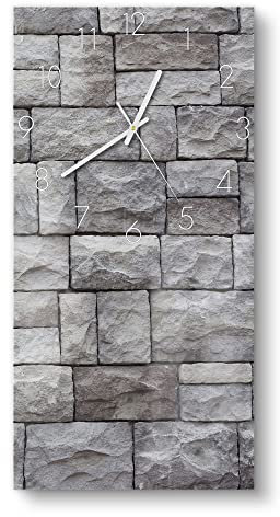 DEQORI Glasuhr | horizontal 30x60 cm | Motiv Unebene Ziegelwand | große XXL Design Uhr aus Glas | leise Wanduhr für Wohnzimmer & Küche | Moderne Hingucker Uhr für die Wand