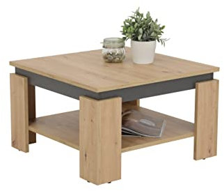 Hela Tische, Couchtisch Sofatisch Tim, Quadratisch, Holzwerkstoff melaminbeschichtet, farbiger Tischkranz, Artisan/Anthrazit, 68 x 68 x41cm