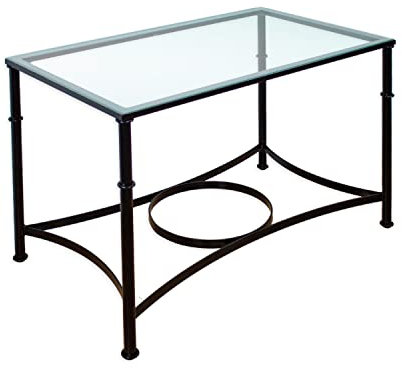 El Herrero Mesa de Forja para Salon, Comedor, Cocina, Mesa de Centro, Jardin | 120x70 Regulable a Doble Altura. Ideal para Ropa Camilla (Black, con Aro + Cristal 8mm)