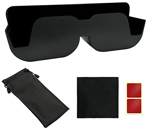 TIMJJG 1 Stück Autobrillenregal,1 Brillentasche,1 Brillenputztuch,Selbstklebender Autobrillenhalter,mit Wildleder,zum Aufbewahren von Gläsern
