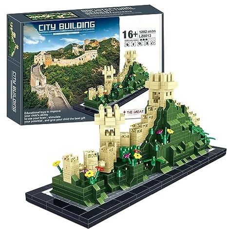 La Grande Muraille Architecture Maquette, 1202 Pcs Ancienne Scène de Rue Chinoise, Mini Nano Blocs, Set de Construction et Modèle de Collection pour Adultes, Enfants, Non Compatible avec Lego