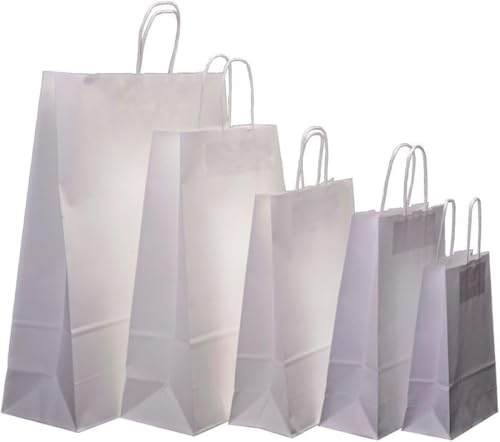 HOT BARGAINS White Paper Bags with Handles 22x10x24cm, Pack of 100