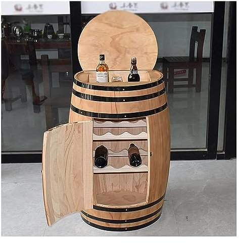 Étagère à Vin Murale Porte-bouteille De Vin En Forme De Tonneau De Vin En Bois, Armoire De Rangement Verrouillable, Tonneaux De Vin En Chêne, Tonneaux Décoratifs De Cave Vintage ( Color : Wood Color-B