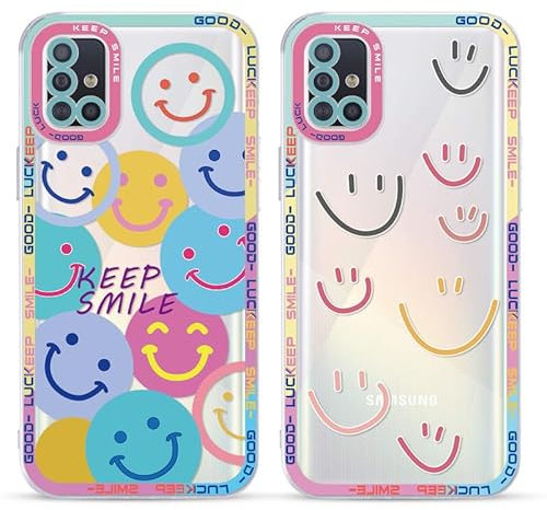 Yoedge 2 Stück Happy Smiley Face HandyHülle für Samsung Galaxy A51 4G Hülle 6,5, Transparent Smile Gesicht Niedliches Muster Design Aesthetic Case Schutzhülle für Samsung A51 4G Mädchen Frauen Cover