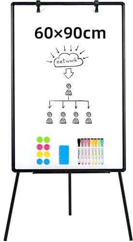 DOLLAR BOSS Flipchart Ständer 90x60cm, Whiteboard Mit Ständer, Whiteboard Magnetisch, Höhenverstellbar, Aluminium Rahmen, Trocken Abwischbar, Magettafel White Board mit Marker und Magnete