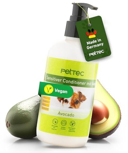 PetTec® - Conditioner für Hunde mit Avocadoöl Essenz 250ml Pumpflasche -Hundeconditioner pH neutral (7) für alle Hunderassen - Fellpflege Hund Paraben-, Silikon- & Duftstofffrei - Spülung Fell vegan