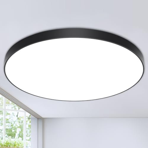 OUILA LED-Deckenleuchte, Deckenleuchte, 24 W, 2000 lm, 6500 K, Deckenleuchte, Badezimmer, IP44, Durchmesser 28 cm, anwendbar für Badezimmer, Schlafzimmer, Küche, Wohnzimmer, Balkon (Schwarz)