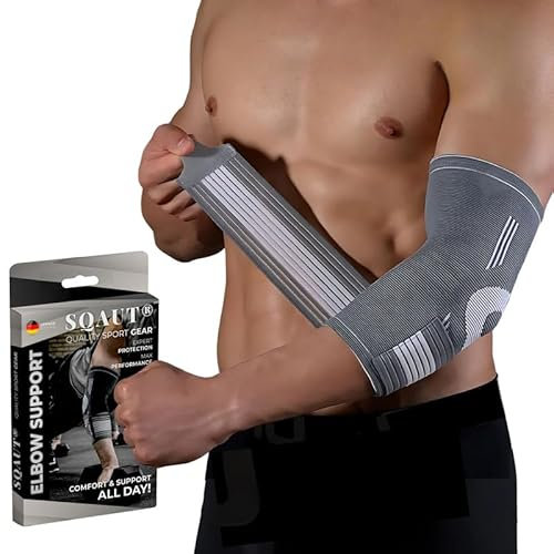 SQAUT® Ellenbogenbandage 1 Stück Ellenbogen Bandage Herren und Damen für Sport, Tennisarm und Golferarm Ellbogen Stütze Armbandage mit Klettbänder Klettgürtel Elbow Brace Elbow Support (Grau, M)
