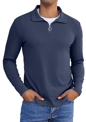 COOFANDY Pullover in Pile con Mezza Zip Uomo, Felpa a Maniche Lunghe da Esterno, Autunno e Inverno, Calda, Leggera Blu Marino XL