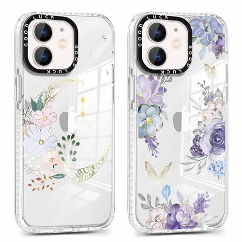 Foonary 2 Pack Clear Print Phone Case Compatible with iPhone 11 6.1, Slim Soft Silicone with Moon Flower Design Aesthetics Transparent Pattern Cases, Shockproof Bumper Protector Cover for iPhone 11