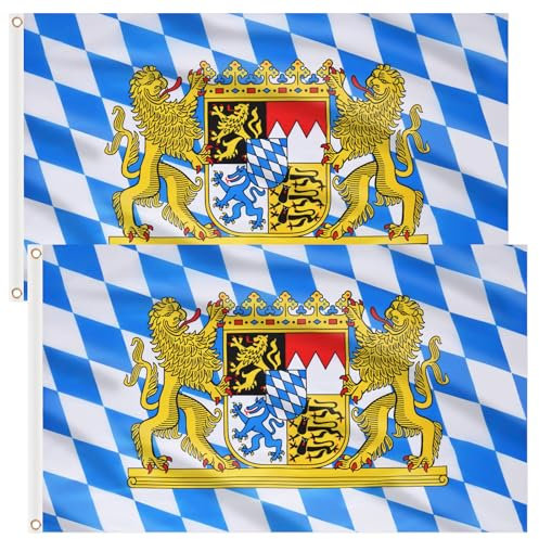 Scinzene 2 Stück Bayern Flagge150×90 Cm Oktoberfest Party Dekorationen, Bayern Fahne, Bayernfahne, Oktoberfest Deko, Mit Messing-Ösen - Wetterfeste Fahne Für Fahnenmast - 100% Polyester